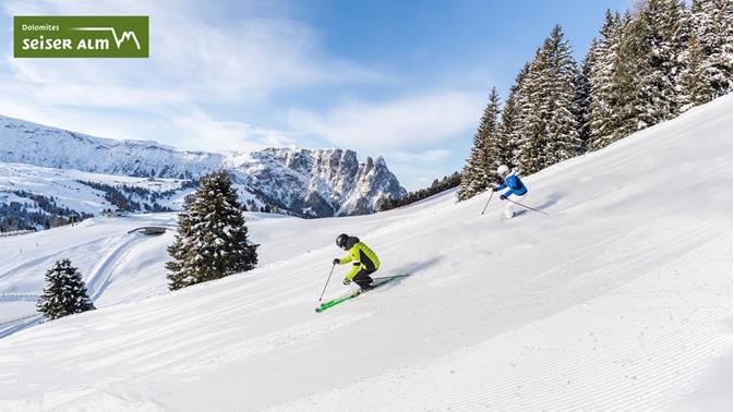 Skifahren auf der Seiser Alm in Südtirol